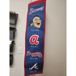 Atlanta Braves‎ MLB Heritage Banner Embroidered Wool 8" X 32" Logo History